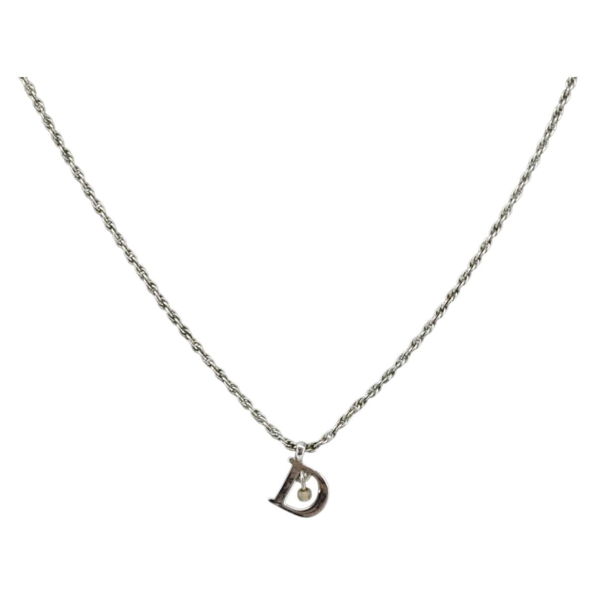 Christian Dior D logo Pendant Necklace Metal, SILVER, METAL, Necklace