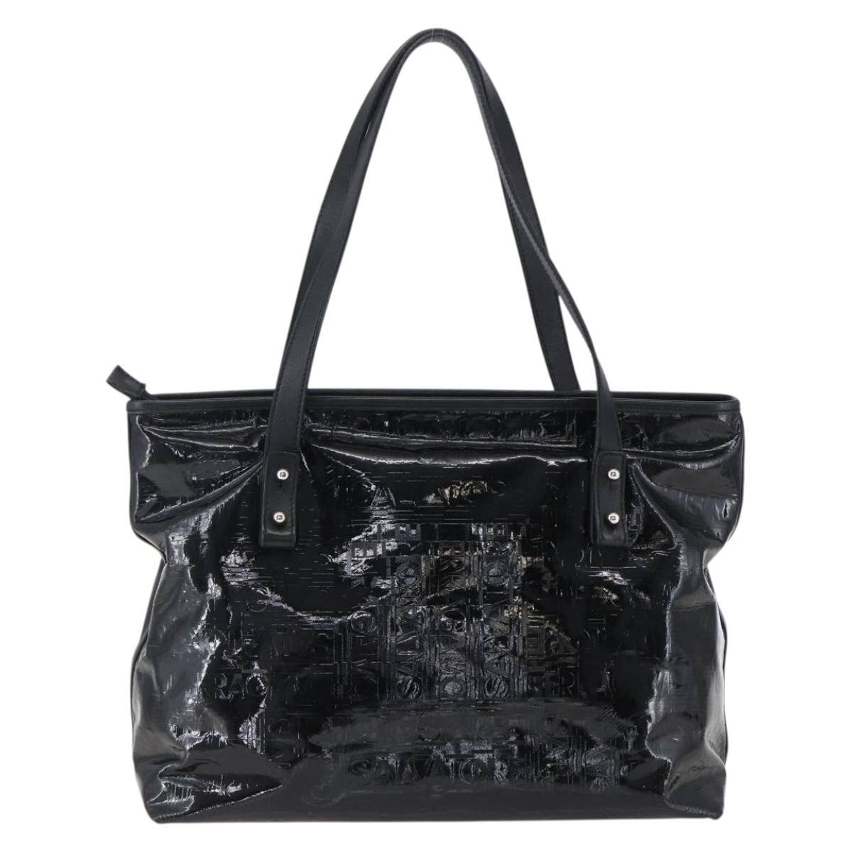 Salvatore Ferragamo Gancini Tote Patent leather, BLACK, PATENT_LEATHER, Tote bag