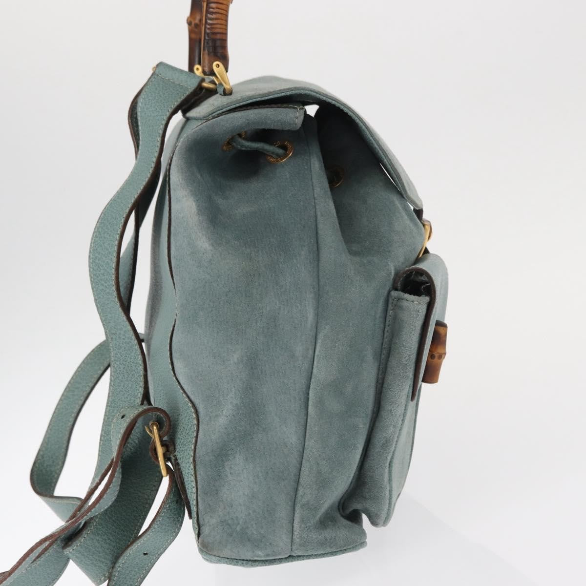 Gucci Vintage Bamboo Backpack Suede, TURQUOISE, SUEDE, Backpack