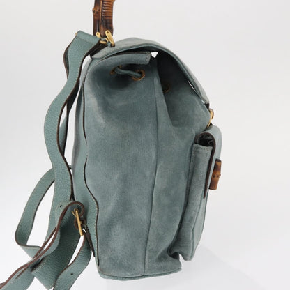 Gucci Vintage Bamboo Backpack Suede, TURQUOISE, SUEDE, Backpack