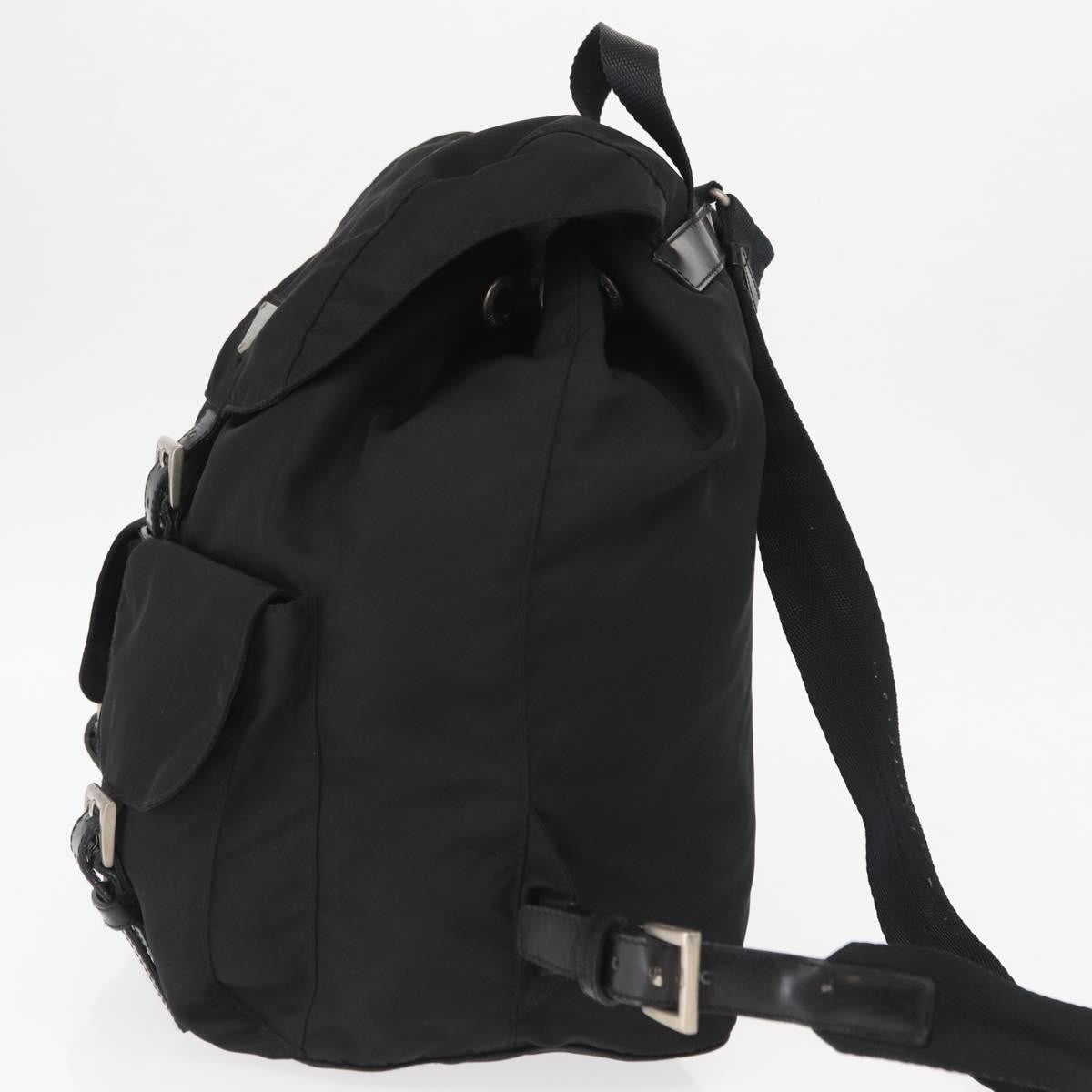 Prada Vela Double Front Pocket Backpack Tessuto with Saffiano Leather, BLACK, NYLON, Backpack