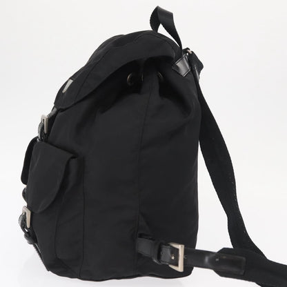 Prada Vela Double Front Pocket Backpack Tessuto with Saffiano Leather, BLACK, NYLON, Backpack