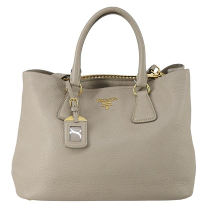 Prada Convertible Shopper Tote Vitello Daino, GRAY, LEATHER, Tote bag