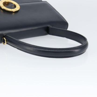 Celine Circle Logo Handbag Leather, NAVY, LEATHER, Handbag