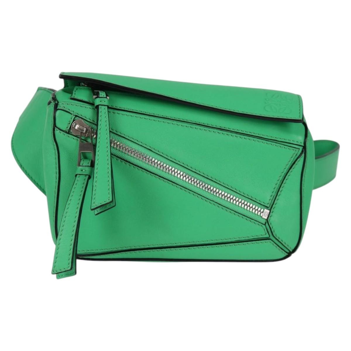 Loewe Puzzle Bumbag Leather, GREEN, LEATHER, Crossbody bag