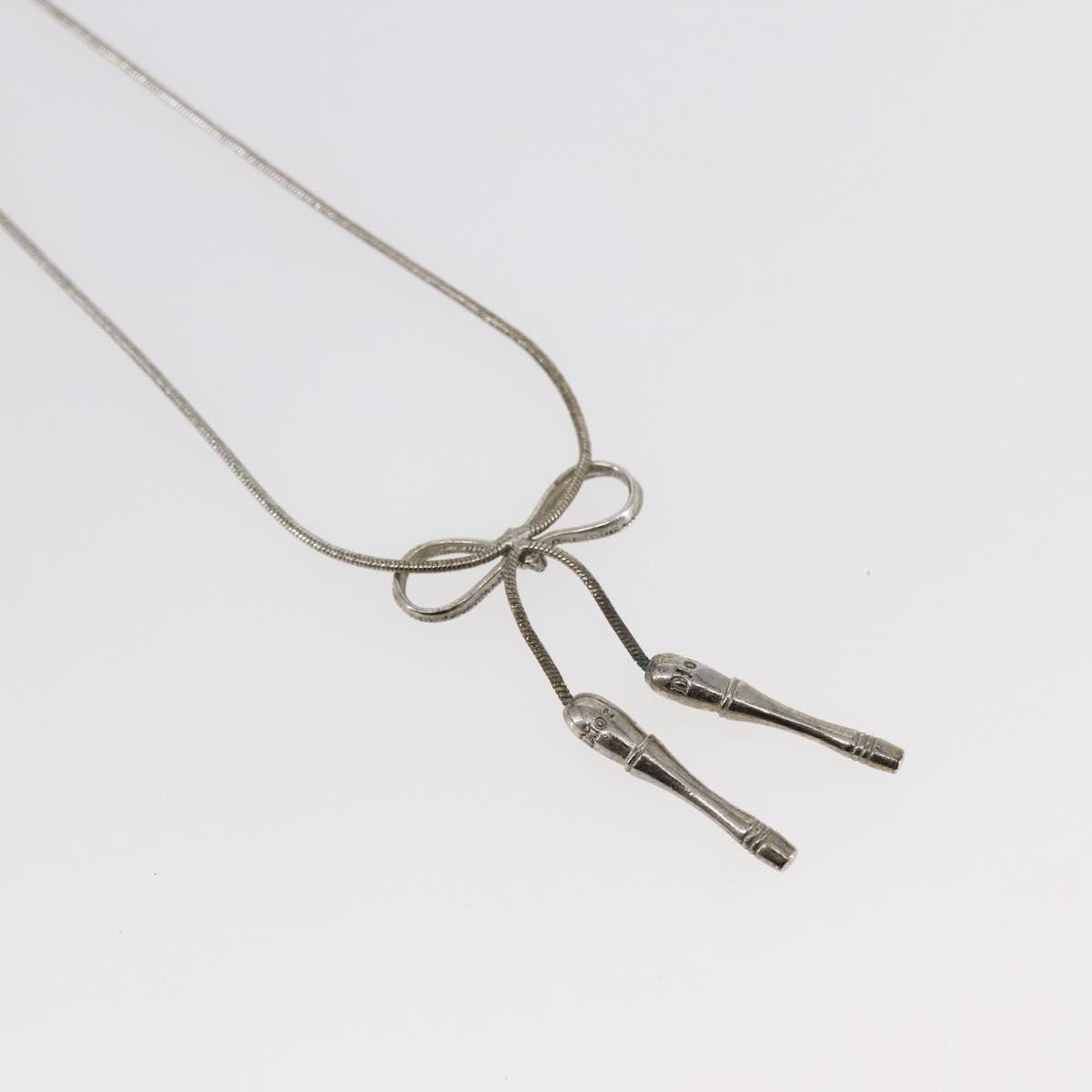 Christian Dior Bow CD Pendant Necklace Metal with Crystal, SILVER, METAL, Necklace