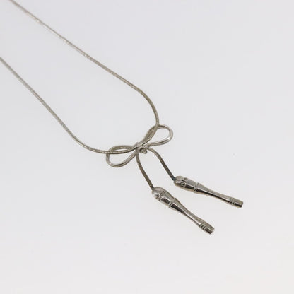 Christian Dior Bow CD Pendant Necklace Metal with Crystal, SILVER, METAL, Necklace