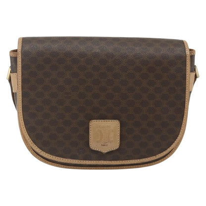 Celine Vintage Macadam Shoulder Bag Canvas and Leather, Brown, Canvas, Shoulder Bag