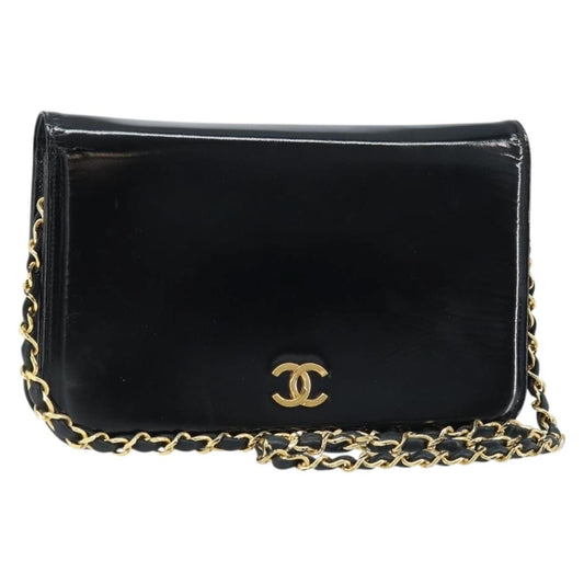 Chanel Wallet on Chain Quilted Patent, Black, Patent Leather, Shoulder Bag