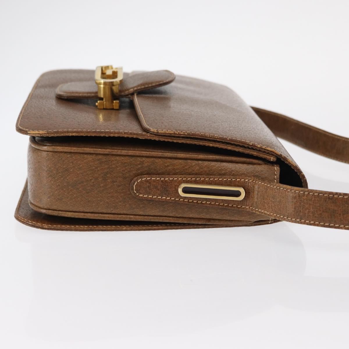 Gucci Vintage Flap Shoulder Bag Leather, BROWN, LEATHER, Shoulder bag