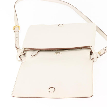 Prada Flap Crossbody Bag Vitello Daino, WHITE, LEATHER, Shoulder bag
