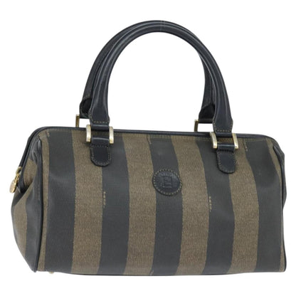 Fendi Vintage Pequin Boston Bag Coated Canvas, BROWN, CANVAS, Handbag