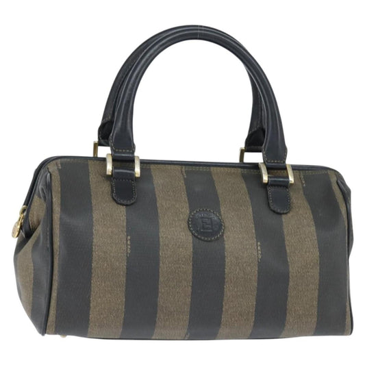 Fendi Vintage Pequin Boston Bag Coated Canvas, BROWN, CANVAS, Handbag