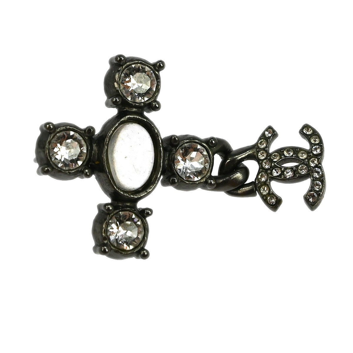 Chanel CC Dangle Earrings Metal with Crystals, SILVER, SILVER_PLATED, Earrings