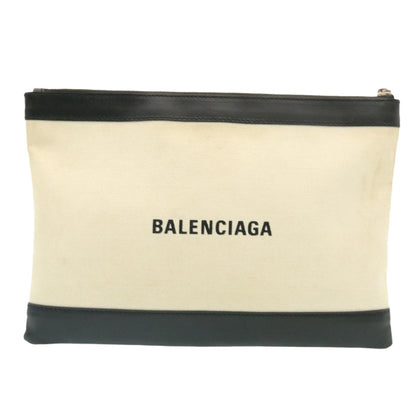 Balenciaga Navy Pochette Canvas and Leather, BEIGE, CANVAS, Clutche & pouche