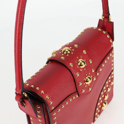 Prada Turn Lock Shoulder Bag Studded Saffiano Leather, RED, LEATHER, Shoulder bag