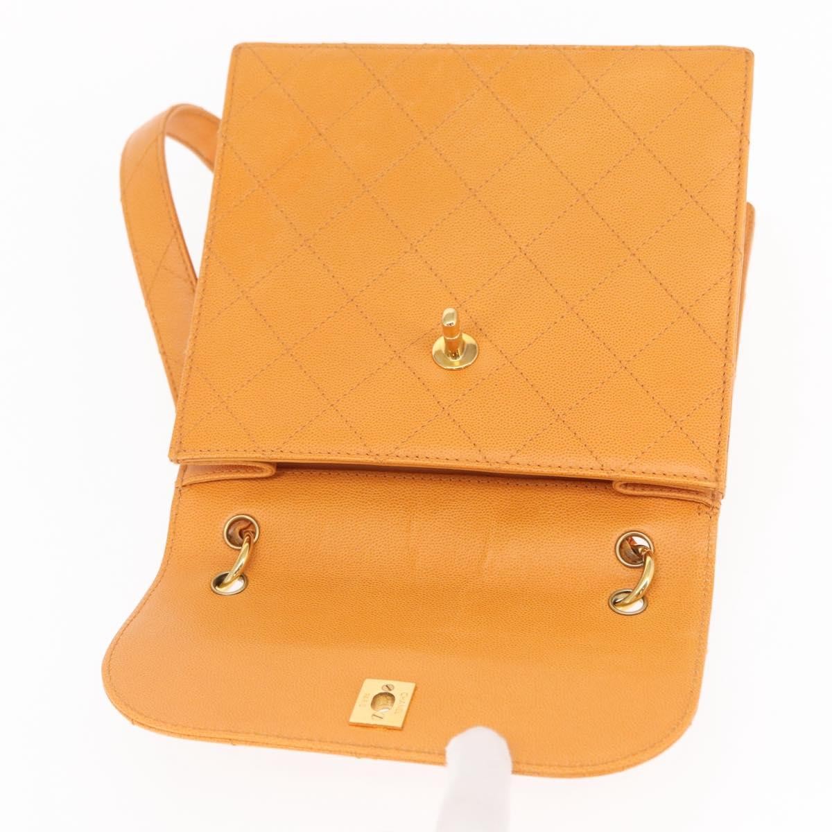 Chanel Vintage CC Flap Shoulder Bag Leather, ORANGE, LEATHER, Shoulder bag