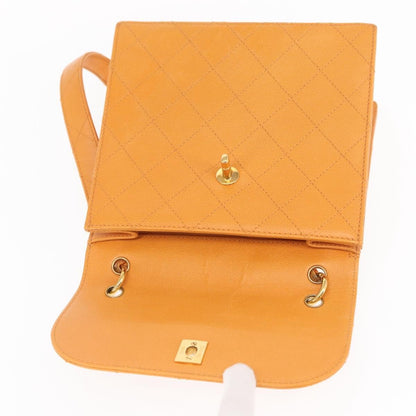 Chanel Vintage CC Flap Shoulder Bag Leather, ORANGE, LEATHER, Shoulder bag