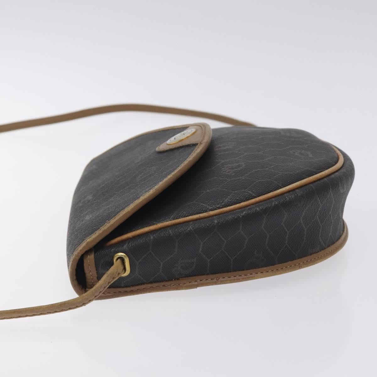 Christian Dior Vintage Honeycomb Flap Crossbody Bag Coated Canvas, BLACK, CANVAS, Crossbody bag