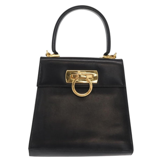 Salvatore Ferragamo Gancini Convertible Top Handle Bag Leather, BLACK, LEATHER, Handbag