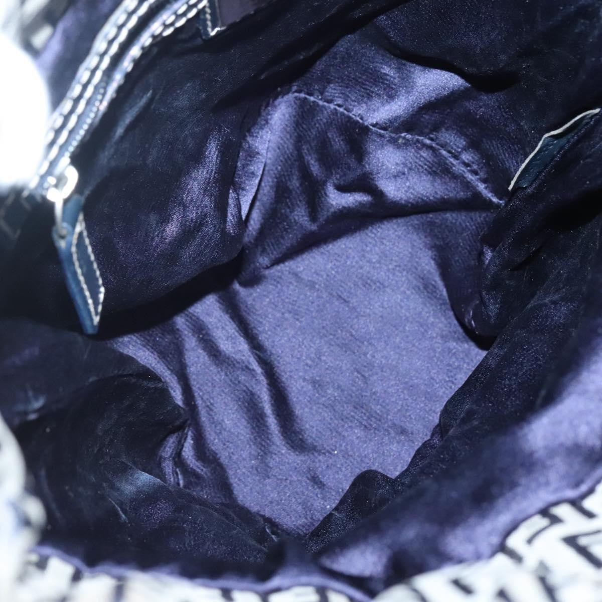 Fendi FF Logo Mon Tresor Bucket Bag Printed Shearling with Leather, NAVY, CANVAS, Shoulder bag