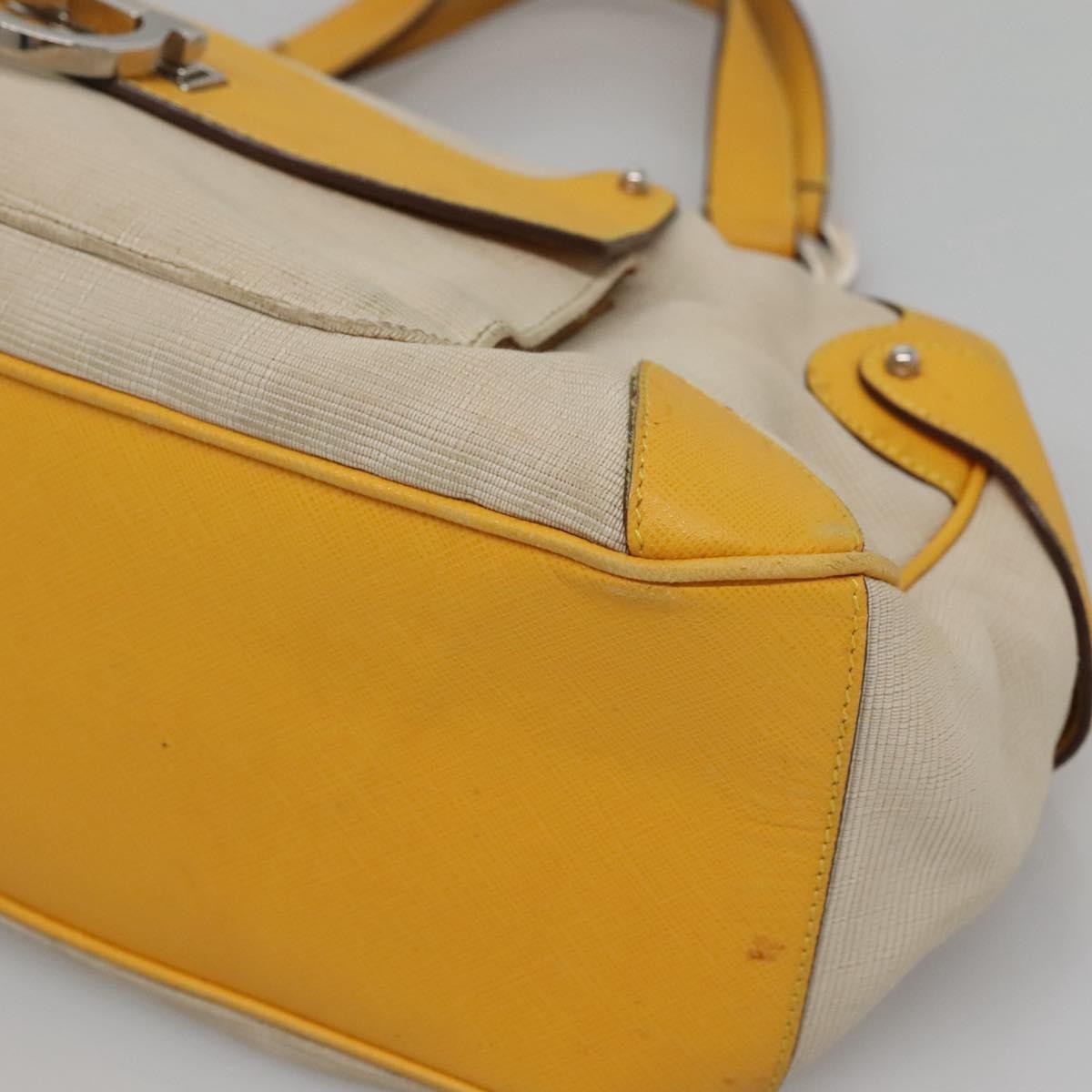 Salvatore Ferragamo Gancini handbag Canvas and Leather, YELLOW, CANVAS, Handbag