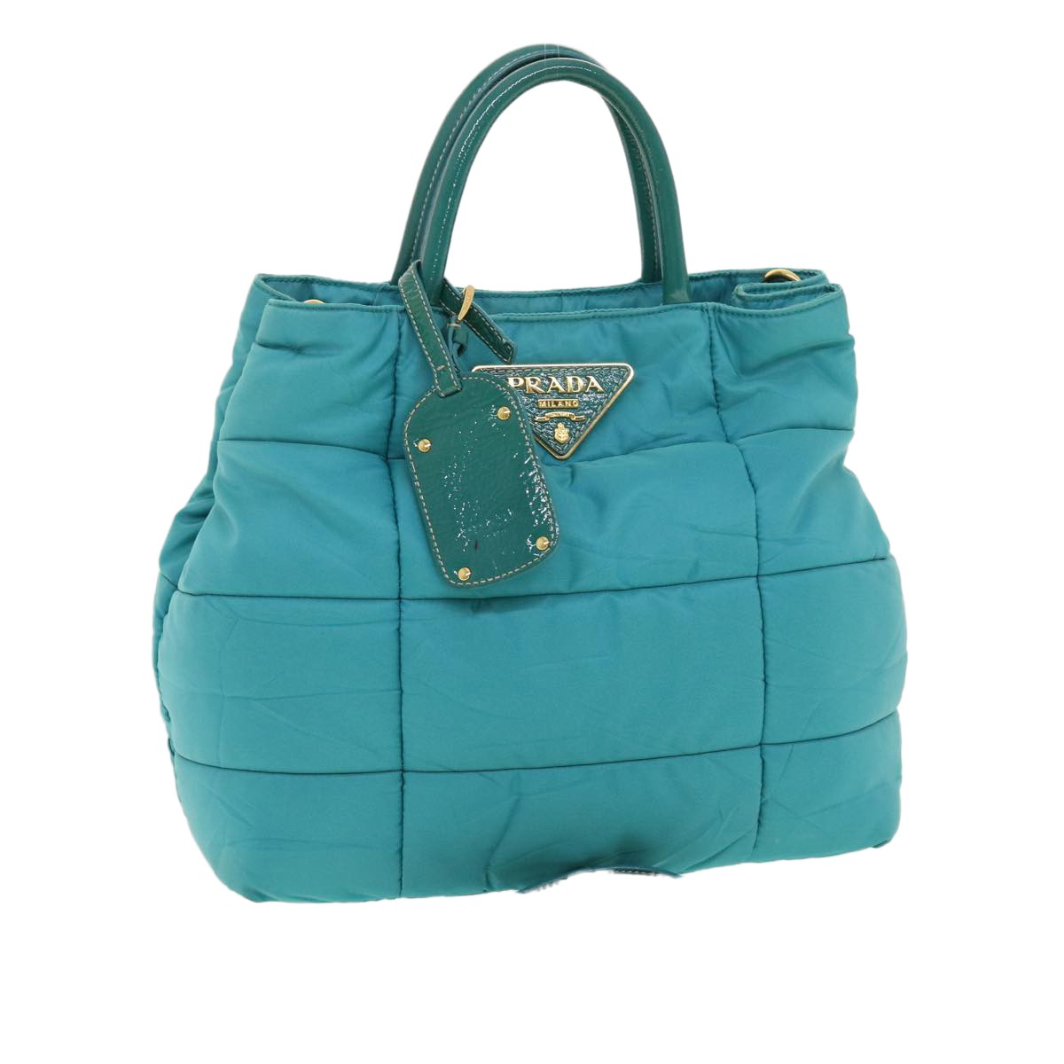 Prada Convertible Tote Quilted Tessuto, TURQUOISE, NYLON, Handbag