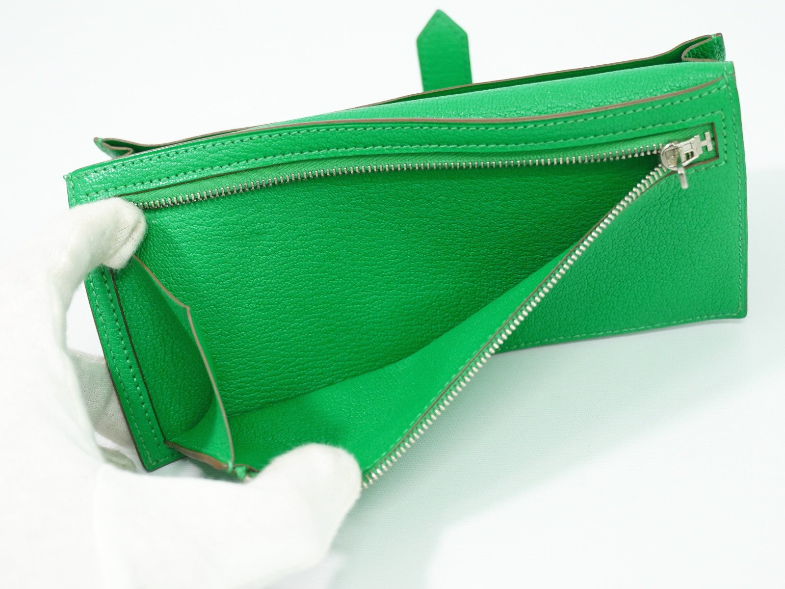 Hermes Bearn Wallet Chevre Mysore, GREEN, LEATHER, Wallets