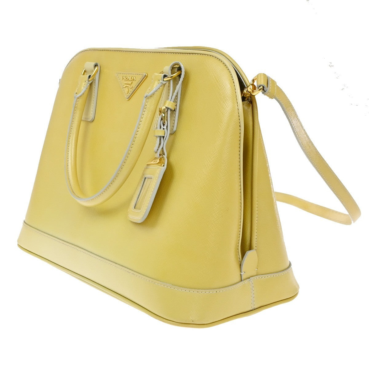 Prada Open Promenade Bag Saffiano Leather, Yellow, Leather, Handbag