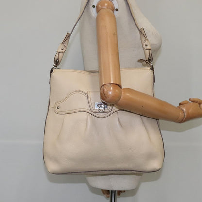 Salvatore Ferragamo Gancini Shoulder Bag Leather, BEIGE, LEATHER, Shoulder bag