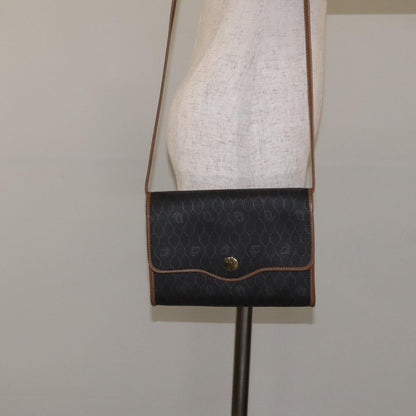Christian Dior Vintage Honeycomb Flap Crossbody Bag Coated Canvas, BLACK, CANVAS, Crossbody bag