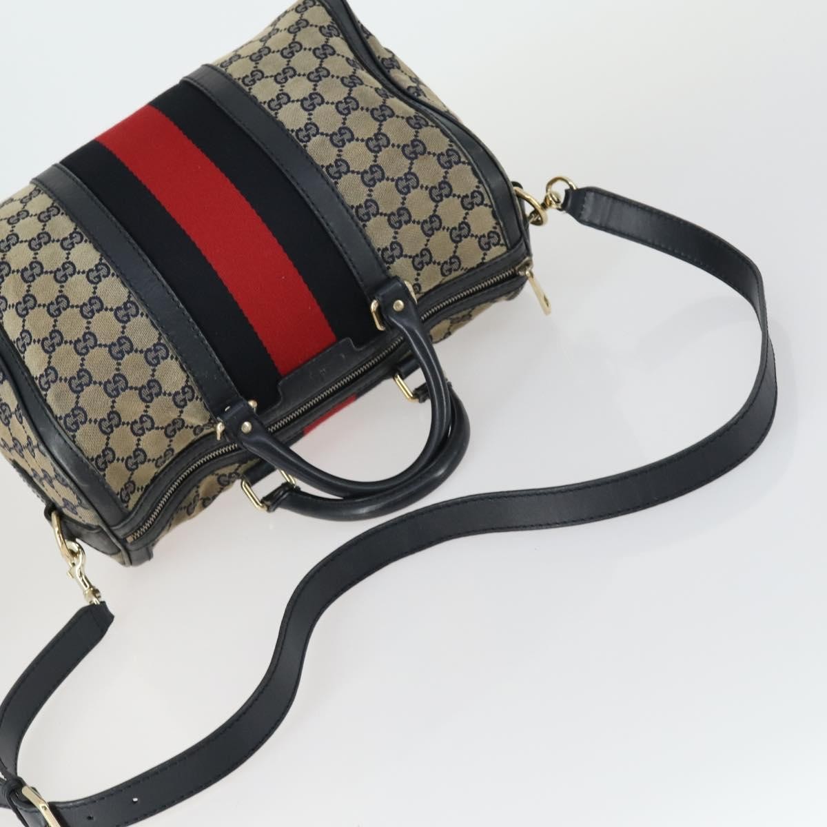 Gucci Vintage Web Boston Bag GG Canvas, NAVY, CANVAS, Handbag