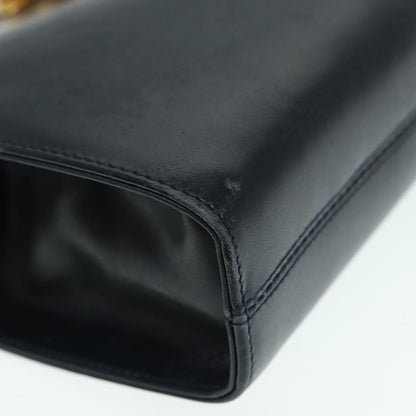 Salvatore Ferragamo Vintage Gancini Chain Shoulder Bag Leather, NAVY, LEATHER, Shoulder bag