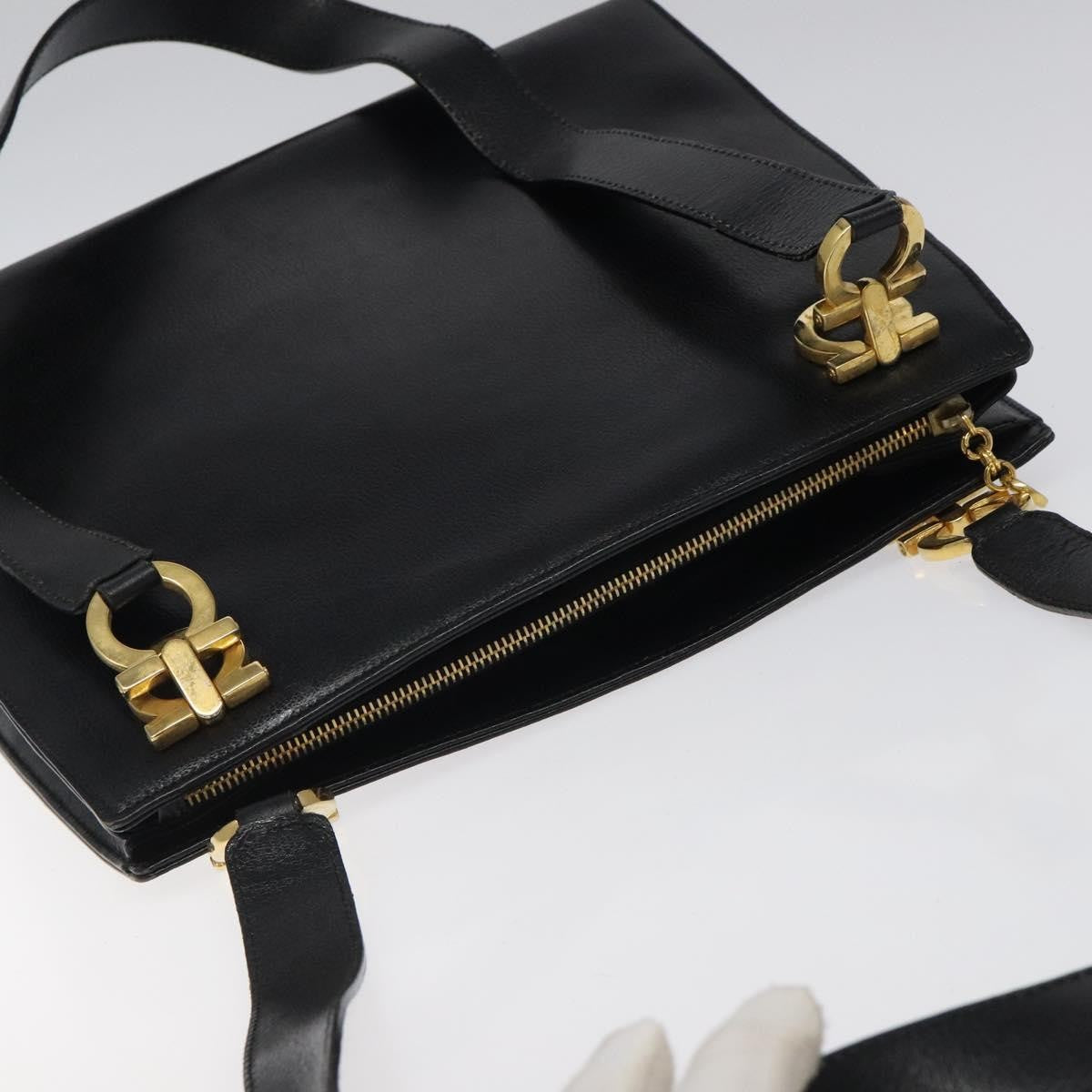 Salvatore Ferragamo Gancini Shoulder Bag Leather, BLACK, LEATHER, Shoulder bag