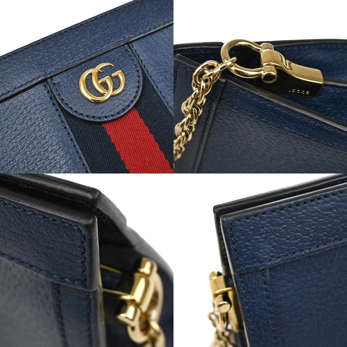 Gucci Ophidia Chain Shoulder Bag Leather, NAVY, LEATHER, Shoulder bag