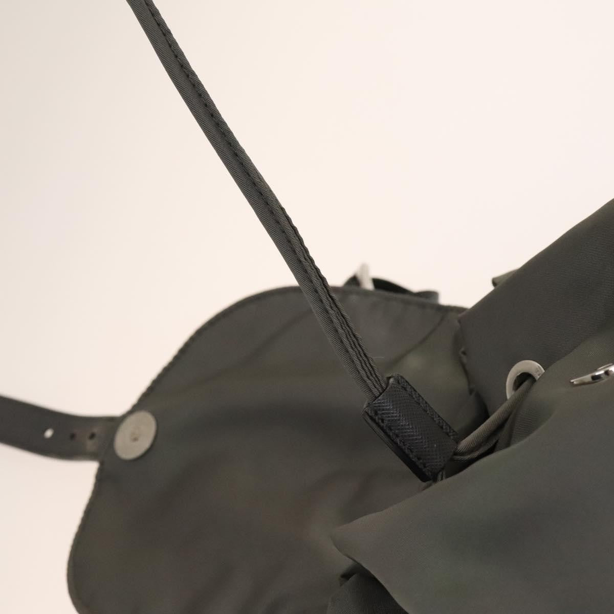 Prada Front Zip Drawstring Backpack Tessuto, GRAY, NYLON, Backpack
