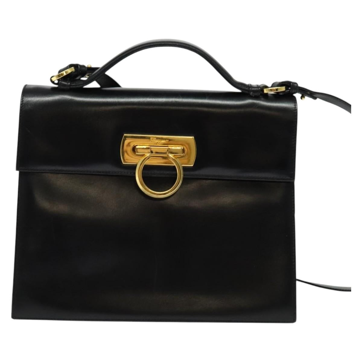 Salvatore Ferragamo Gancini Convertible Top Handle Bag Leather, BLACK, LEATHER, Handbag