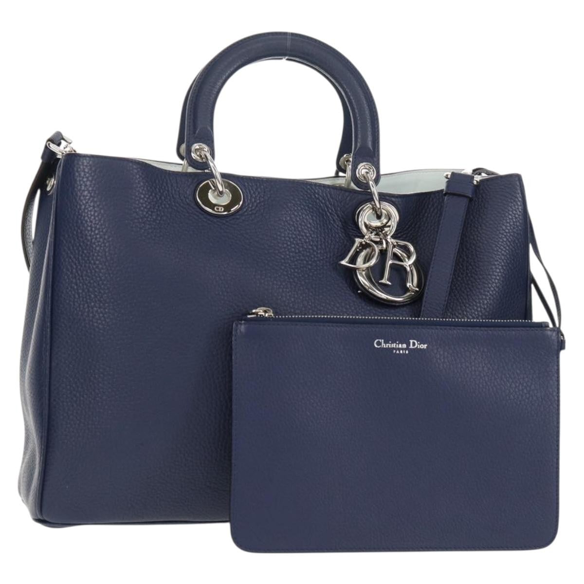 Christian Dior Diorissimo Tote Pebbled Leather, NAVY, LEATHER, Tote bag