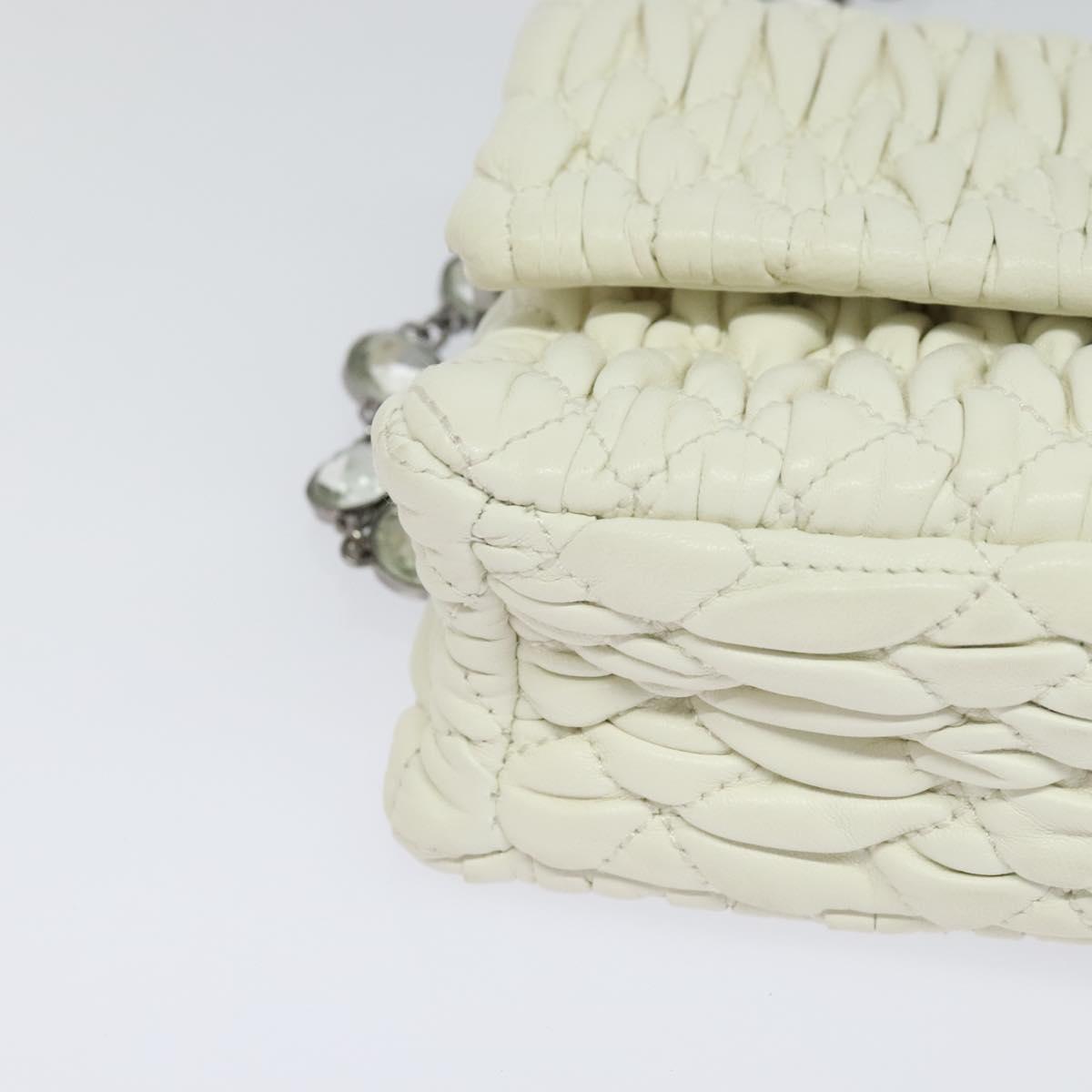 Miu Miu Crystal 2way Pouch Matelasse Leather, WHITE, LEATHER, Shoulder bag