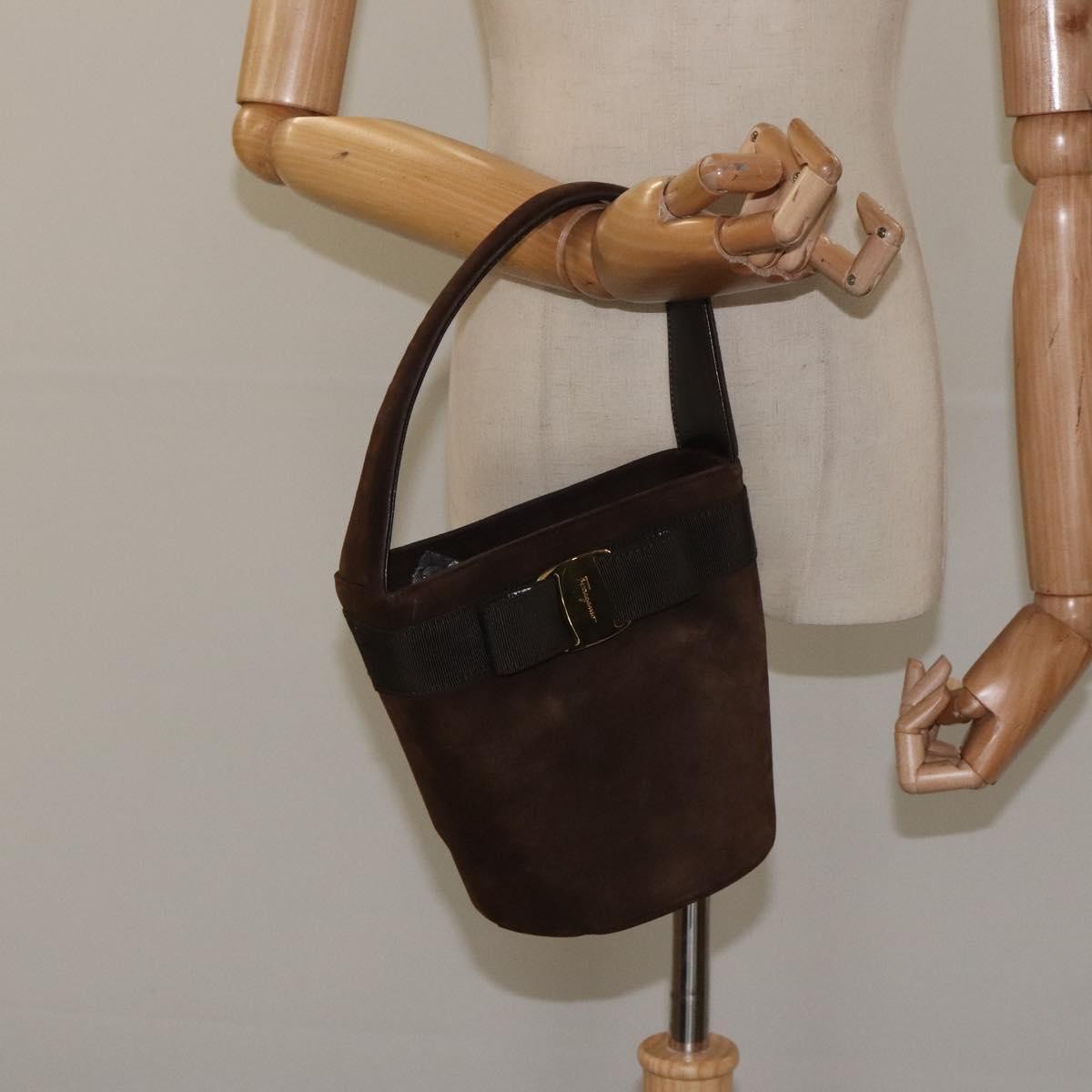 Salvatore Ferragamo Vala Handbag Suede, BROWN, SUEDE, Handbag