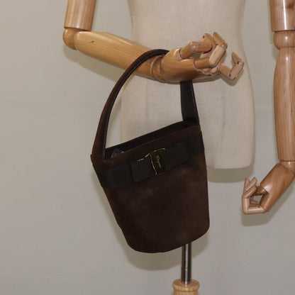 Salvatore Ferragamo Vala Handbag Suede, BROWN, SUEDE, Handbag