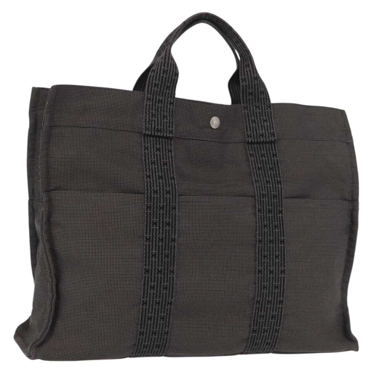 Hermes Fourre-tout Herline Canvas, GRAY, CANVAS, Tote bag