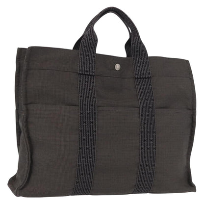Hermes Fourre-tout Herline Canvas, GRAY, CANVAS, Tote bag
