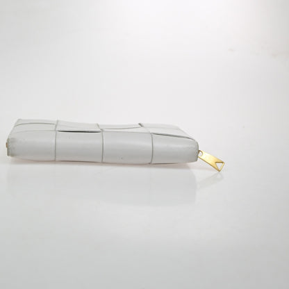 Bottega Veneta Cassette Zip Around Wallet Maxi Intrecciato Leather, WHITE, LEATHER, Wallets