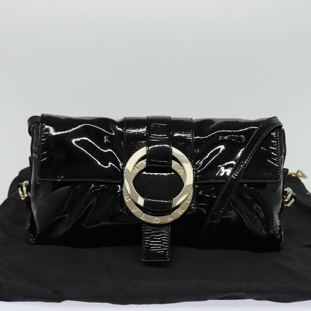 Bvlgari Chandra Flap Shoulder Bag Enamel, BLACK, PATENT_LEATHER, Shoulder bag