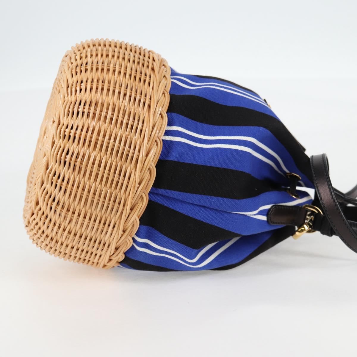 Prada Drawstring Bucket Bag Canvas and Wicker, BLUE, CANVAS, Handbag