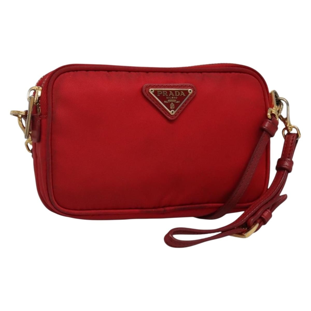 Prada Double Zip Shoulder Bag Nylon, RED, NYLON, Shoulder bag