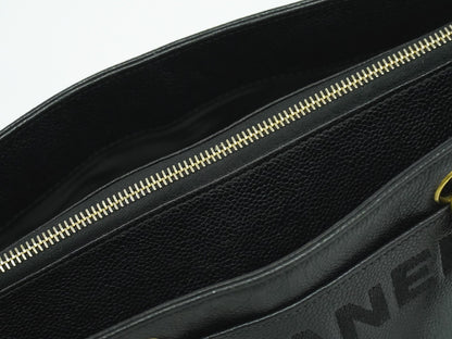 Chanel Vintage Logo Chain Tote Caviar, BLACK, LEATHER, Tote bag