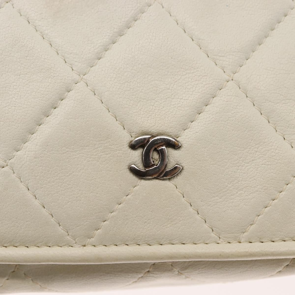 Chanel Full Flap Wallet on Chain Quilted Lambskin, WHITE, LEATHER, Clutche & pouche