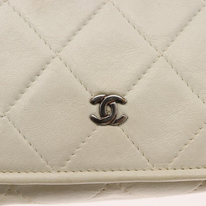 Chanel Full Flap Wallet on Chain Quilted Lambskin, WHITE, LEATHER, Clutche & pouche